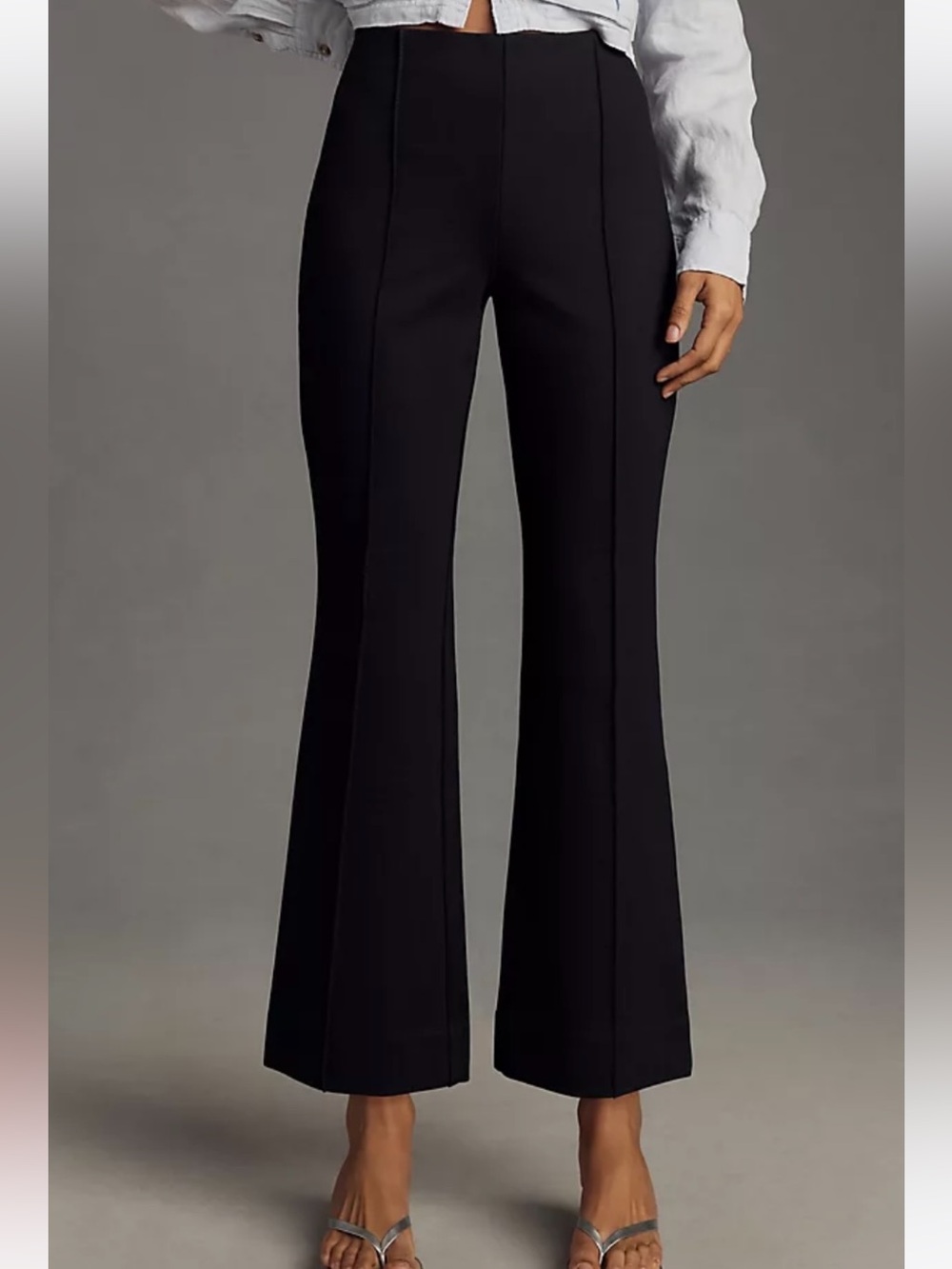 Anthropologie Maeve Margot Kick-Flare Cropped Pants Black Pull On Womens Size M